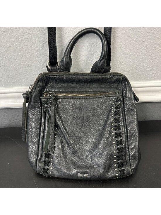 The Sak Loyola Black Pebble Leather Convertible Mini Backpack Bag Purse 8x9x3 main image 5